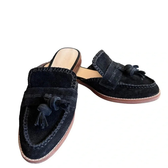 Nine West Black Suede Leather Tasseled Flat Mules Womens size 8.5 - Picture 2 of 13